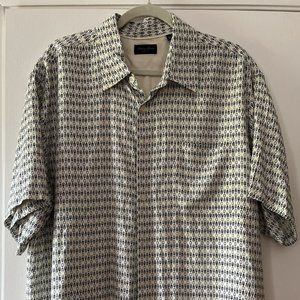 Prada Linea Rossa Signature Shirt Mens Size XL Silk Blend White With Blue Green